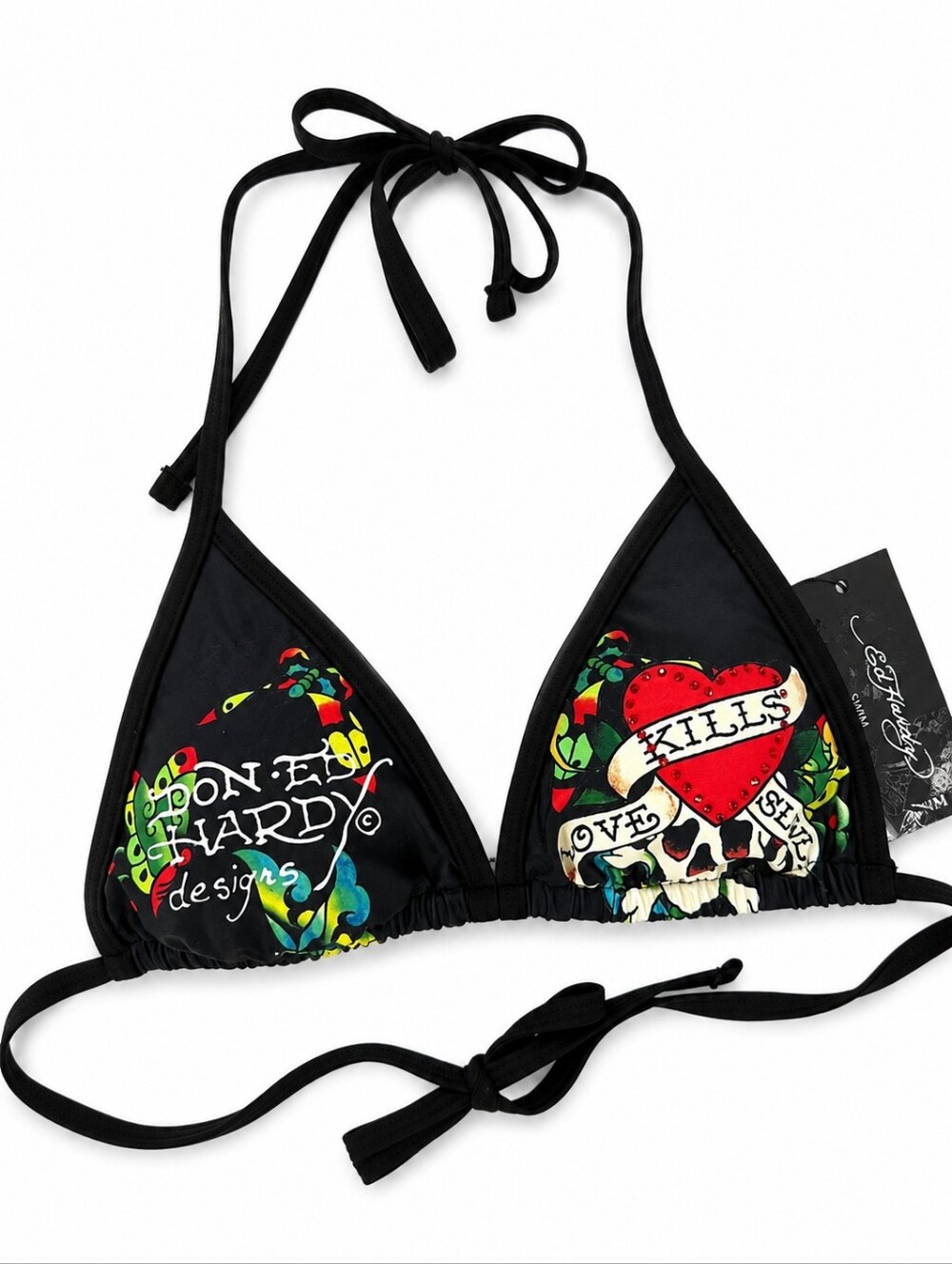 2PC ED HARDY TIGER & SKULLS BLACK 2 PIECE BIKINI SWIMSUIT NWT 2X - Picture 3 of 5
